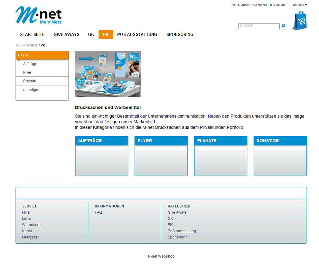 Screenshot M-net shop for promotional materials
