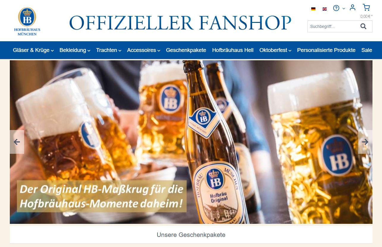 Screenshot des Fanshops des Hofbräuhauses München