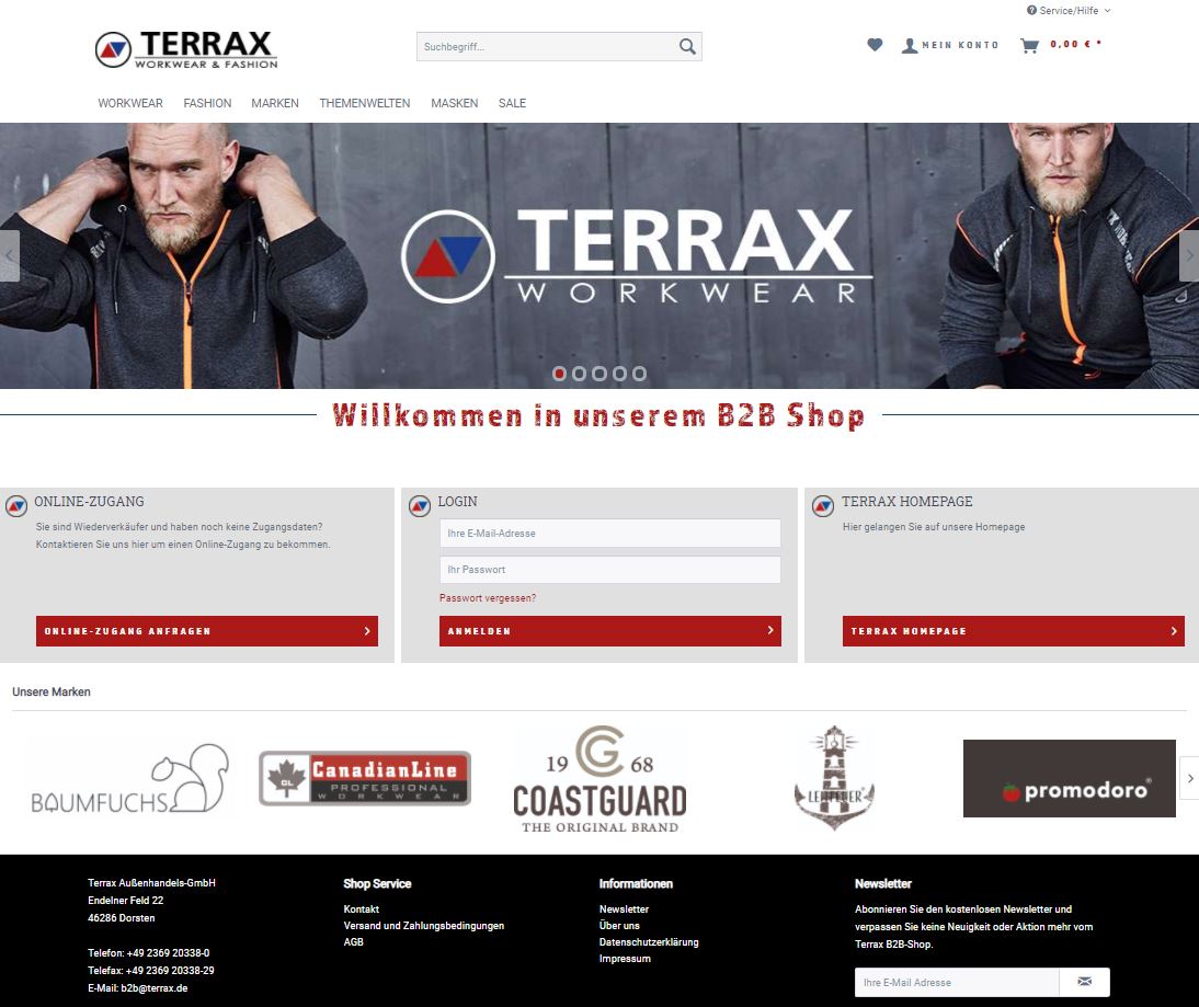 Screenshot vom TERRAX-Webshop