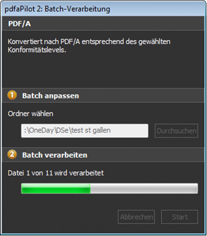 Screenshot Batch-Verarbeitung beim pdfaPilot Desktop